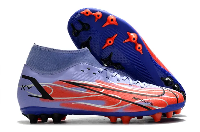 Nike Chuteiras de futebol azul e laranja com corte alto, collar sock-fit, texturizado em grade, upper sintético, para terreno firme 9