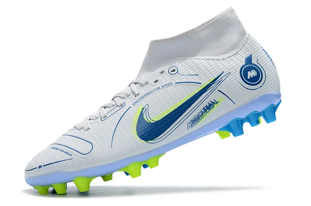 Nike Chuteiras de futebol azul e laranja com corte alto, collar sock-fit, texturizado em grade, upper sintético, para terreno firme 16