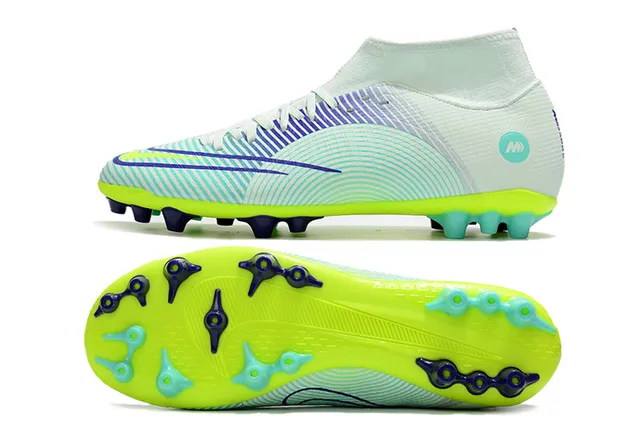 Nike Chuteiras de futebol azul e laranja com corte alto, collar sock-fit, texturizado em grade, upper sintético, para terreno firme 20