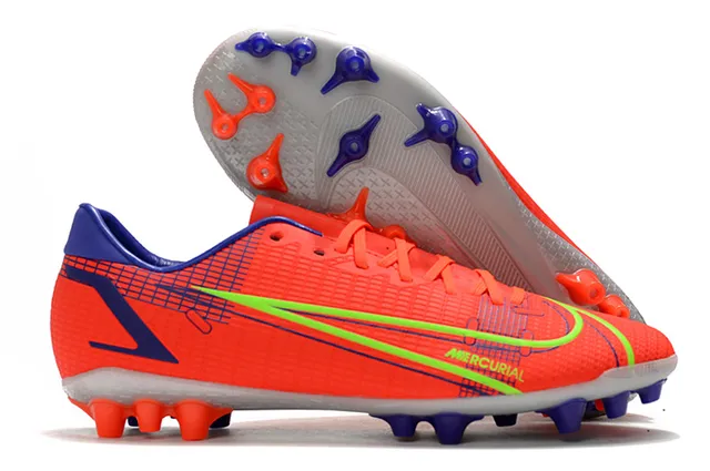 Nike Bleu Orange Bas en Coupe Haut Synthétique Panneau Texturé à Grille Panneau de Vitesse Sol Ferme Chaussures de Football 6