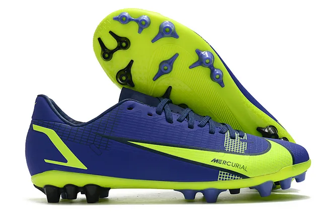 Nike Bleu Orange Bas en Coupe Haut Synthétique Panneau Texturé à Grille Panneau de Vitesse Sol Ferme Chaussures de Football 11