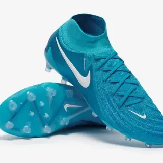 Nike Blue White Knitted Flyknit Upper Sock-Fit Collar Firm-Ground Soccer Shoes