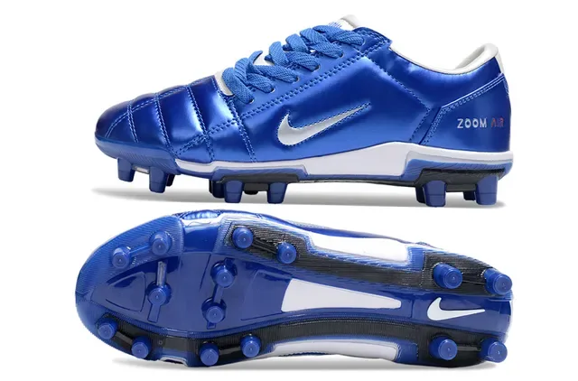 Nike Chaussures de Football Bleu Blanc Métallique Tige Matelassée Talon Bas Lacets Terrain Firme 5