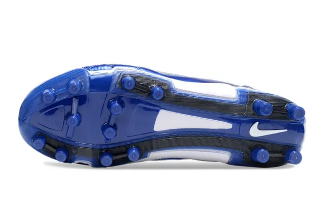 Nike Chaussures de Football Bleu Blanc Métallique Tige Matelassée Talon Bas Lacets Terrain Firme 6
