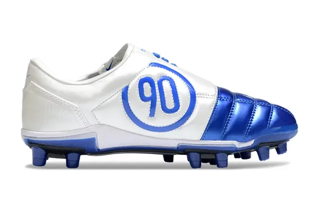 Nike Chaussures de Football Bleu Blanc Métallique Tige Matelassée Talon Bas Lacets Terrain Firme 7