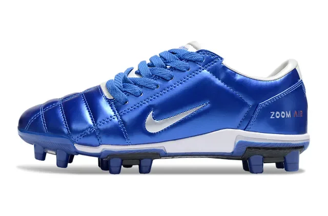Nike Chaussures de Football Bleu Blanc Métallique Tige Matelassée Talon Bas Lacets Terrain Firme 8