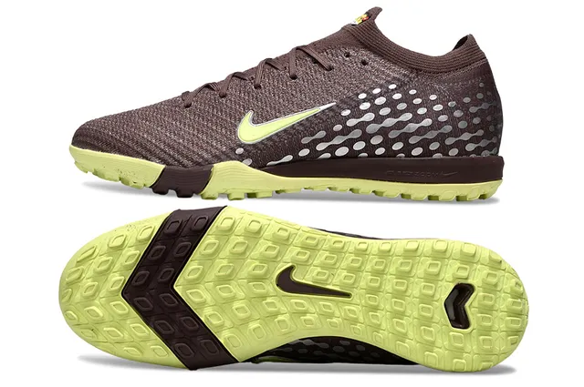 Nike Chaussures de football Turf avec upper en tricot couleur marron et vert, ajustement sock-fit, lacets asymétriques 5