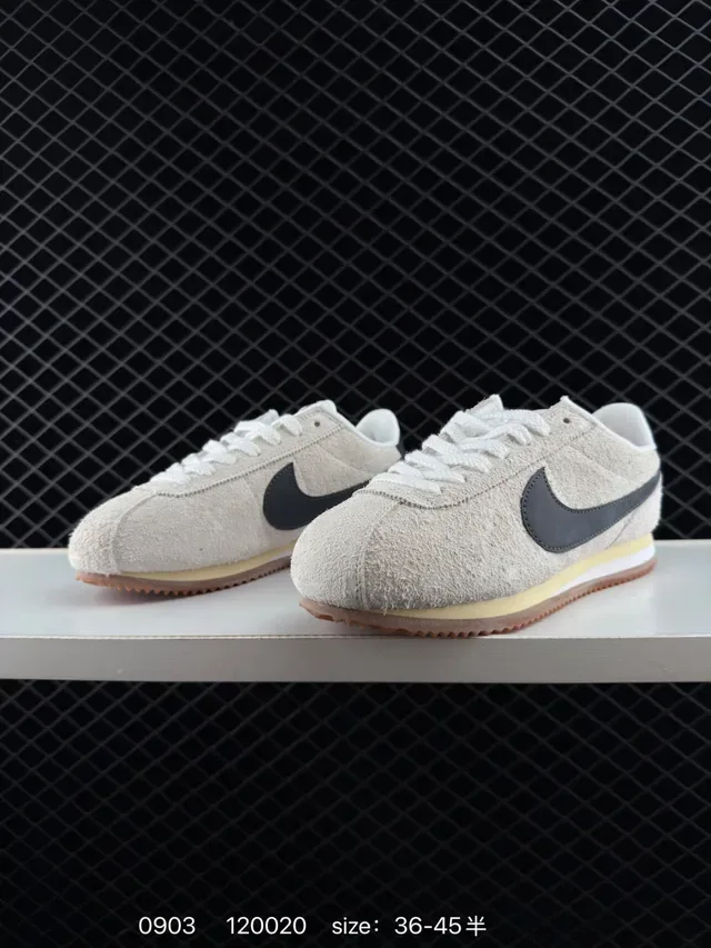 Nike Cortez Beige Suede Black Swoosh Lifestyle Sneakers 2