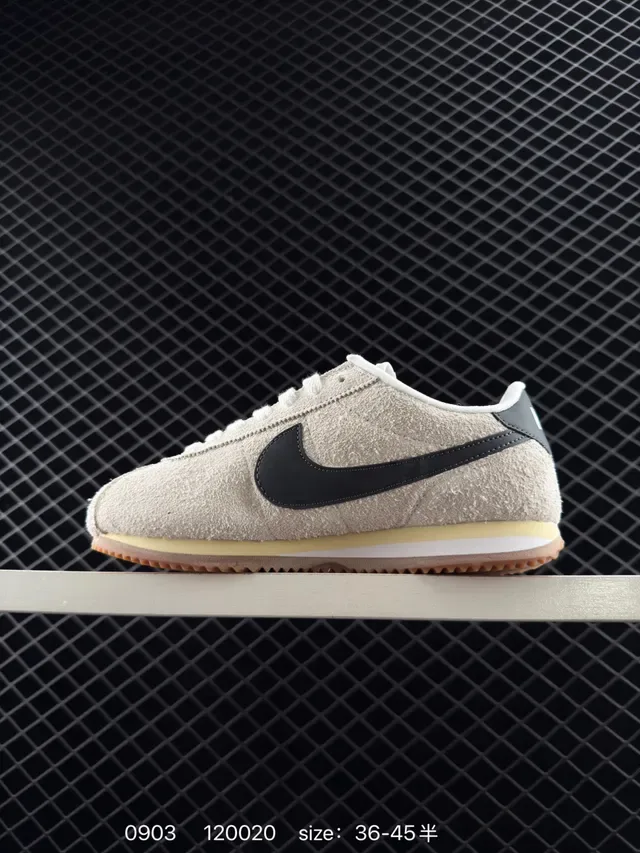 Nike Cortez Beige Suede Black Swoosh Lifestyle Sneakers 5