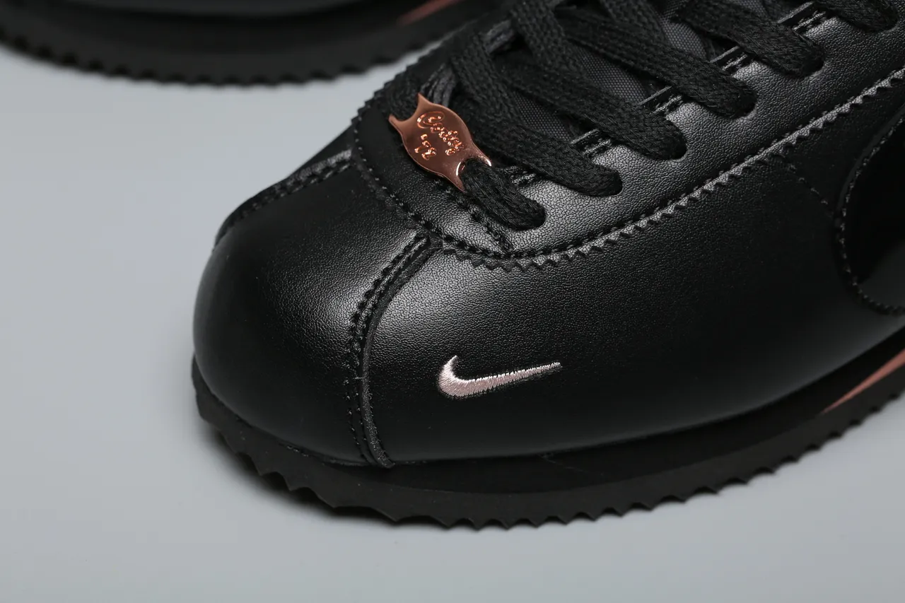 Nike Cortez Black Pink Leather And Synthetic Upper Rose Gold Metallic Accents Lifestyle Sneakers 3