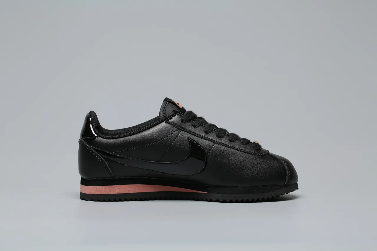 Nike Cortez Black Pink Leather And Synthetic Upper Rose Gold Metallic Accents Lifestyle Sneakers 5