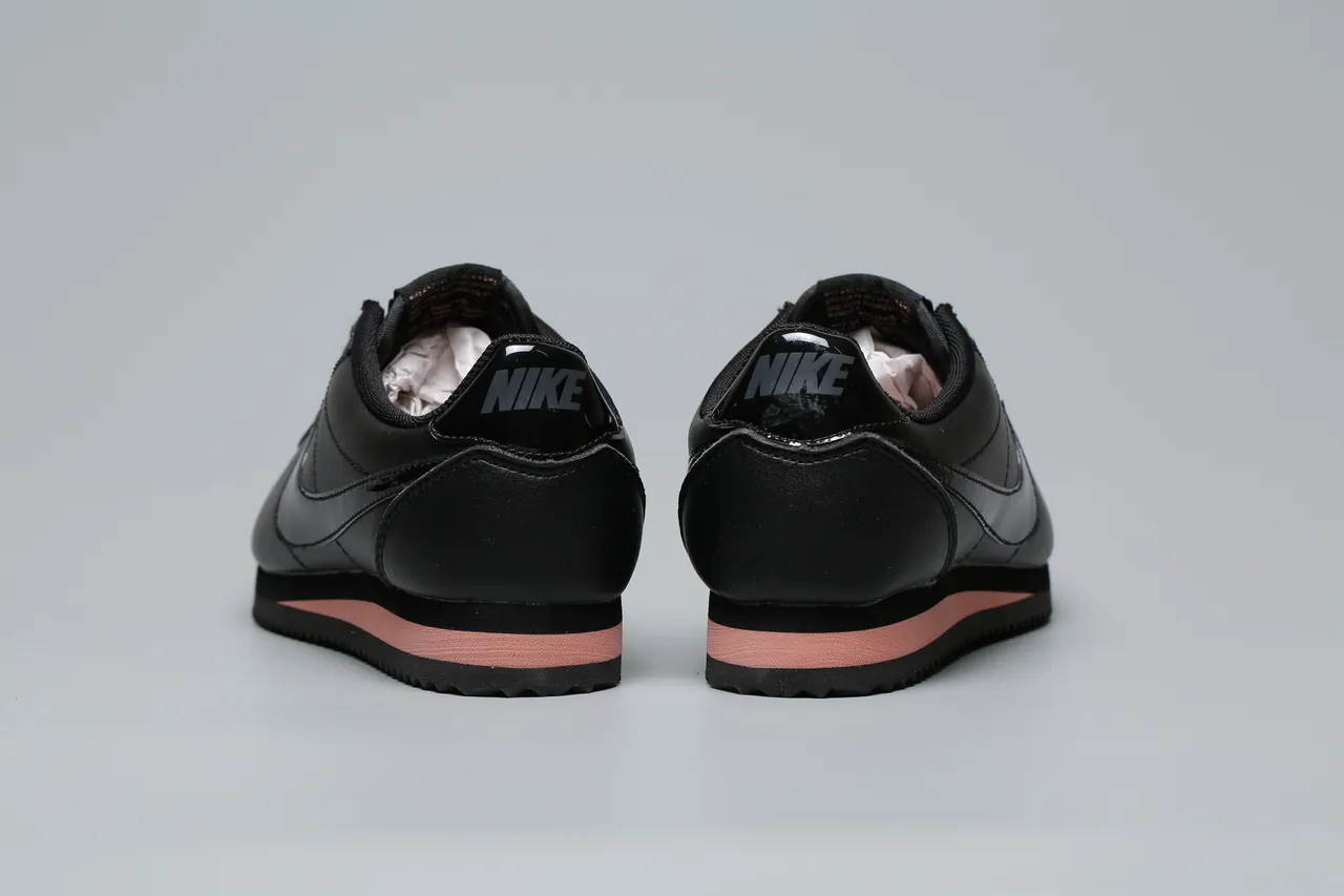 Nike Cortez Black Pink Leather And Synthetic Upper Rose Gold Metallic Accents Lifestyle Sneakers 6