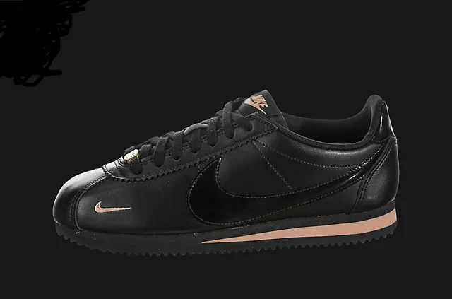 Nike Cortez Black Pink Leather And Synthetic Upper Rose Gold Metallic Accents Lifestyle Sneakers 8
