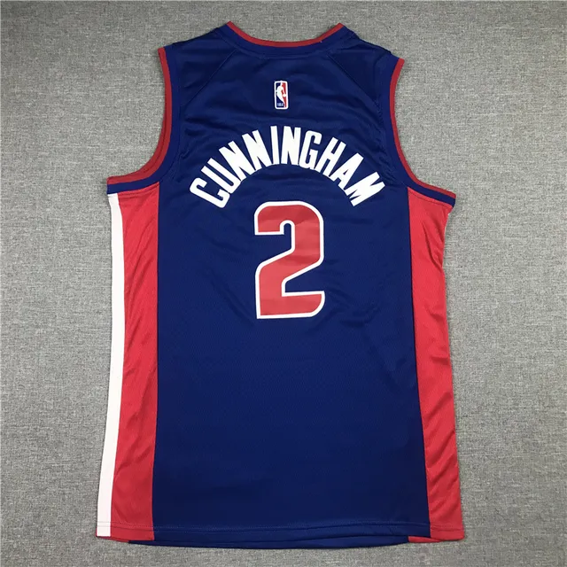 Nike Detroit Pistons Cade Cunningham #2 Navy Red Maillot Col V Sans manches Rayures latérales 3
