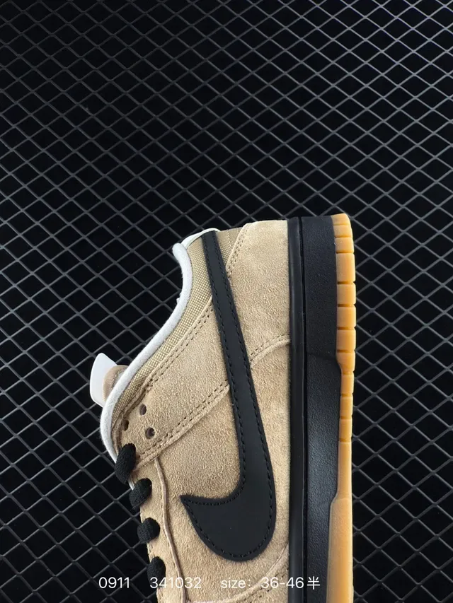 Nike Dunk Low Beige Suede Black Swoosh Lifestyle Sneakers 3