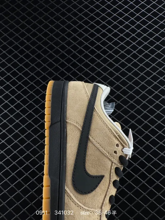 Nike Dunk Low Beige Suede Black Swoosh Lifestyle Sneakers 4