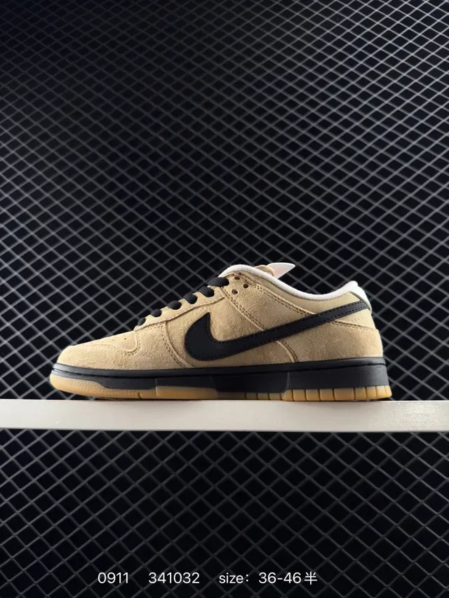 Nike Dunk Low Beige Suede Black Swoosh Lifestyle Sneakers 6
