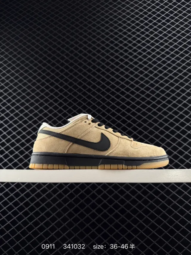 Nike Dunk Low Beige Suede Black Swoosh Lifestyle Sneakers 7