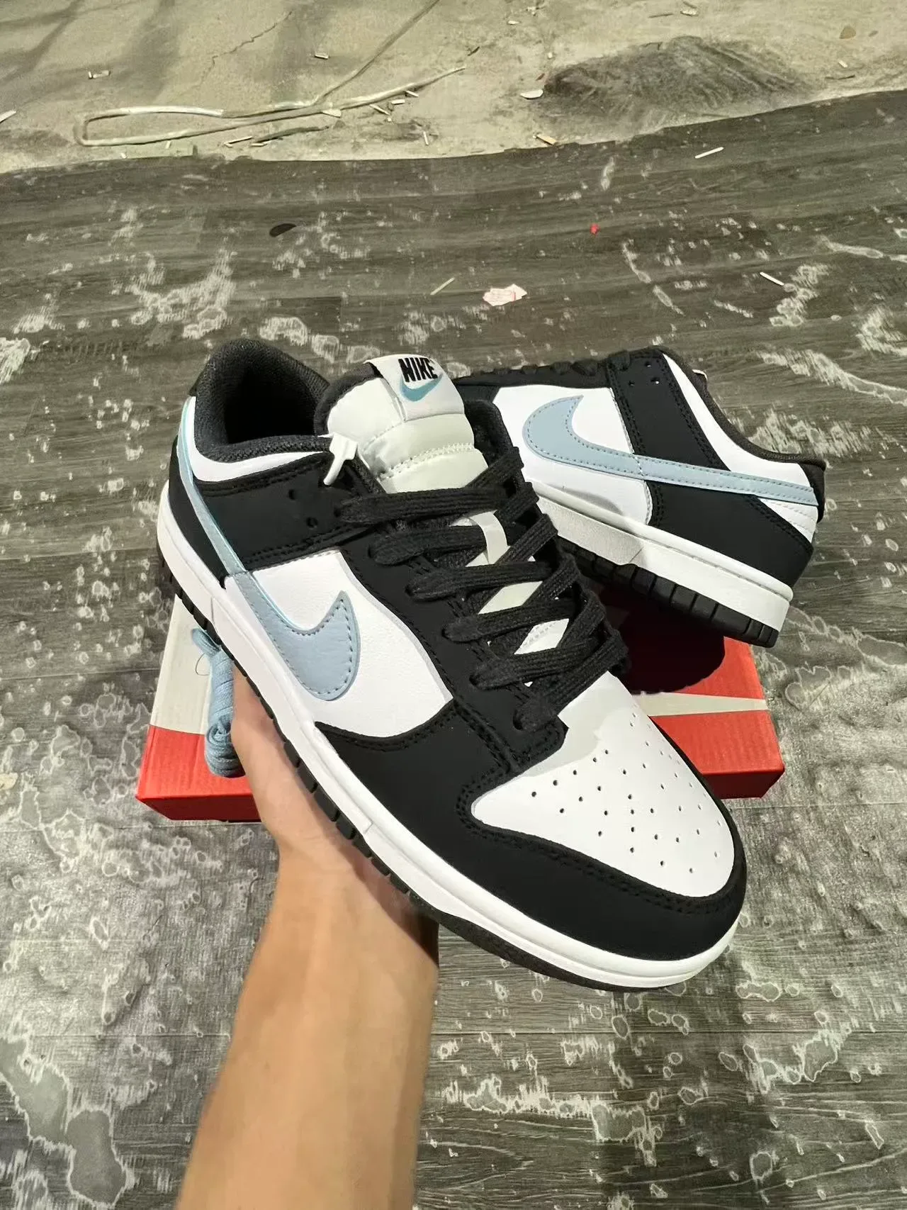 Nike Dunk Low Black White Light Blue Lifestyle Sneakers 2