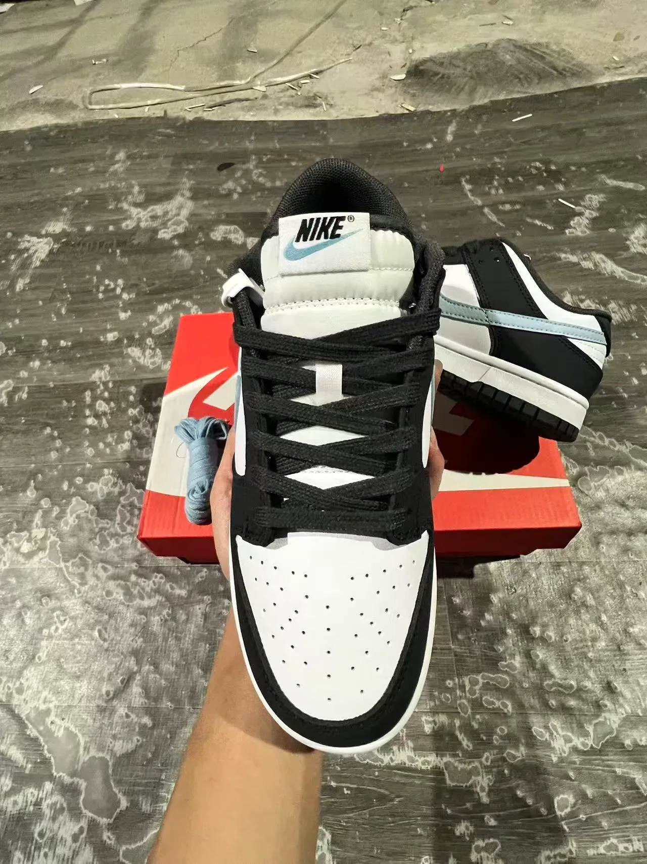 Nike Dunk Low Black White Light Blue Lifestyle Sneakers 3