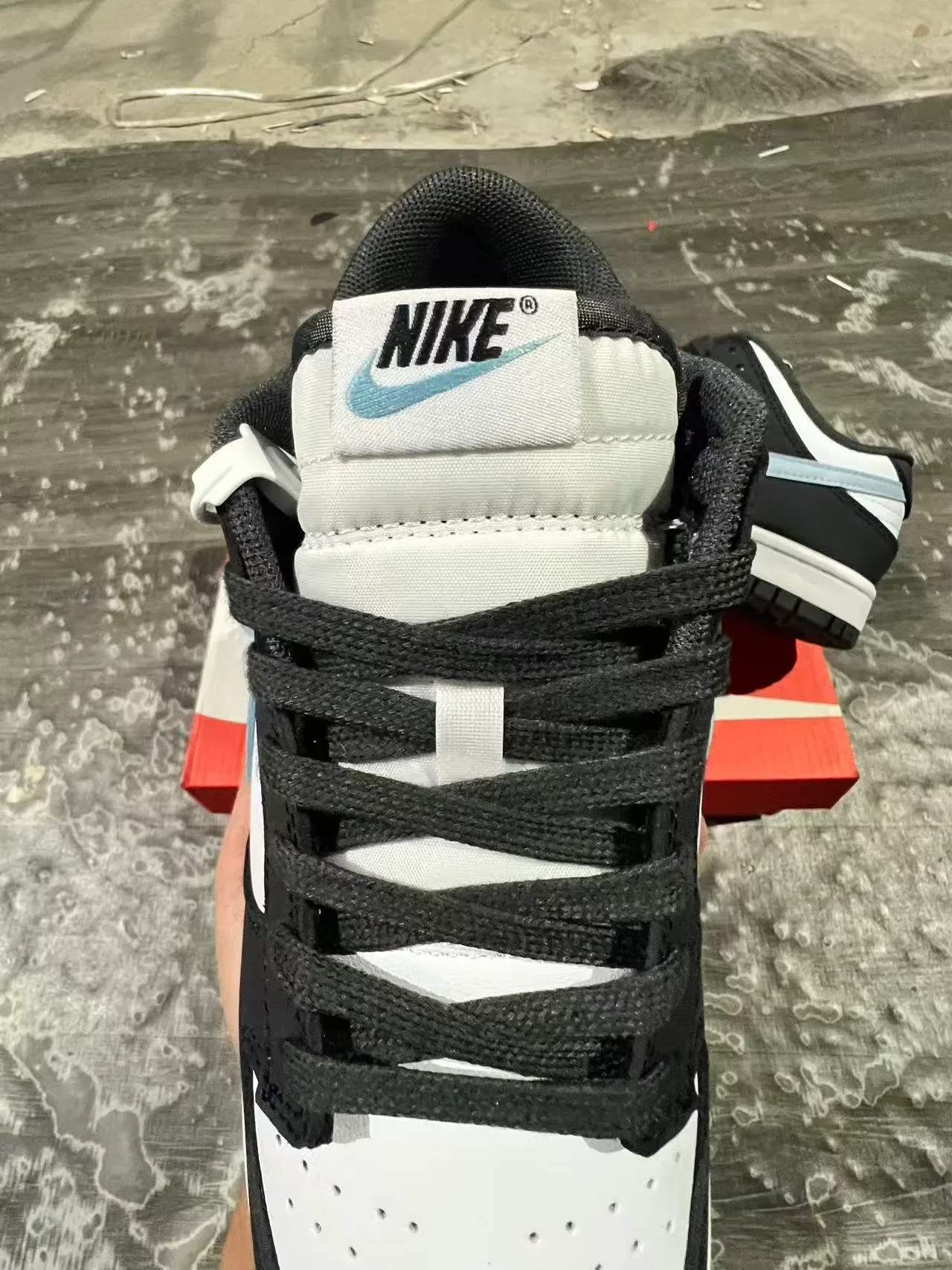 Nike Dunk Low Black White Light Blue Lifestyle Sneakers 4