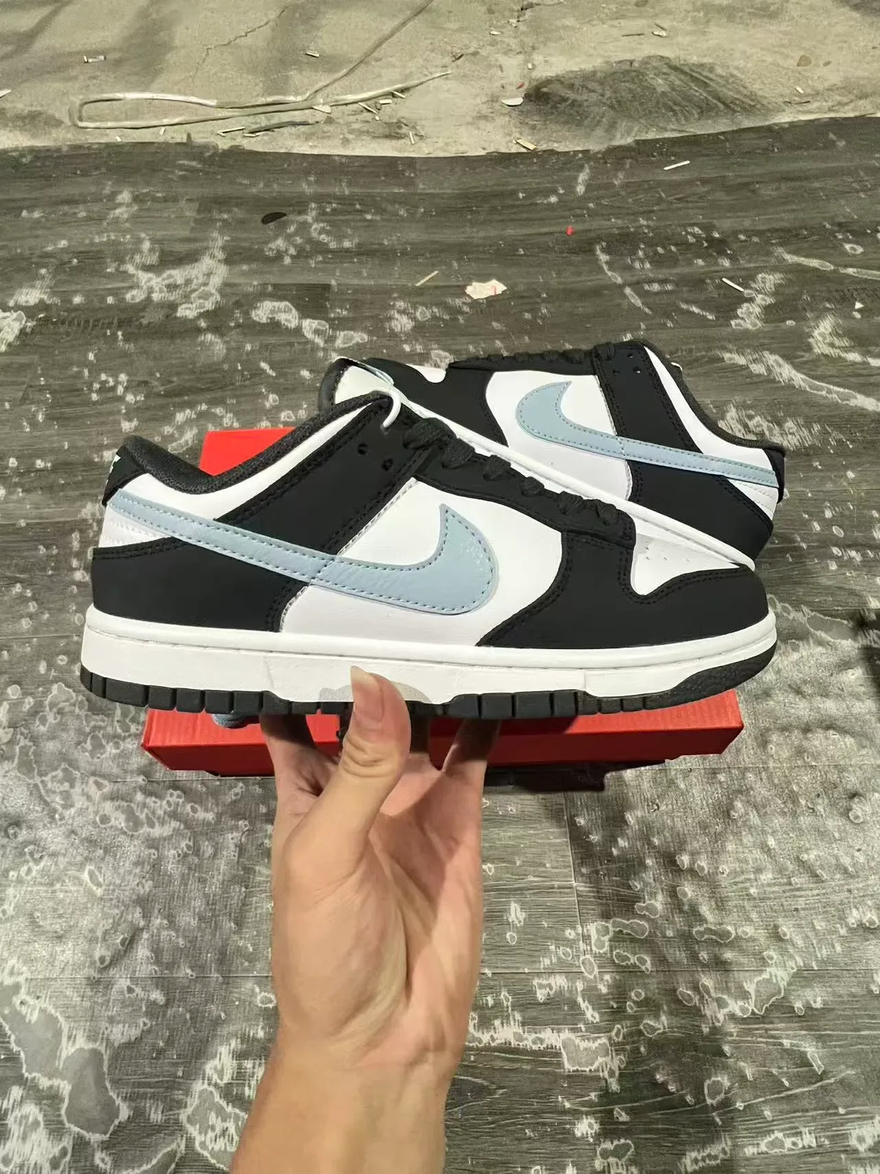 Nike Dunk Low Black White Light Blue Lifestyle Sneakers 7
