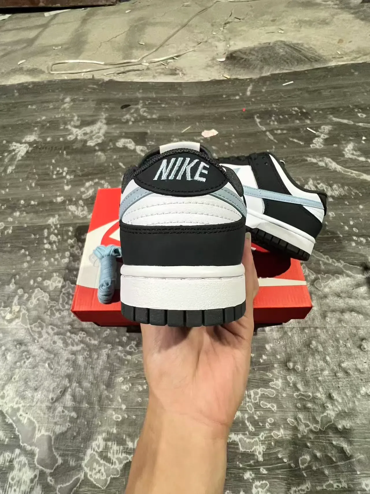 Nike Dunk Low Black White Light Blue Lifestyle Sneakers 8