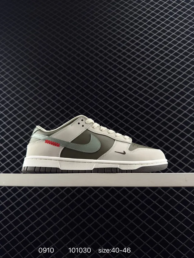 Nike Dunk Low Olive Gray Red Embroidered Skateboard Shoes 6