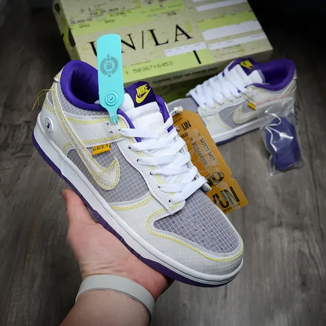 Nike Dunk Low UN/LA Gray Purple Yellow Lifestyle Sneakers 2