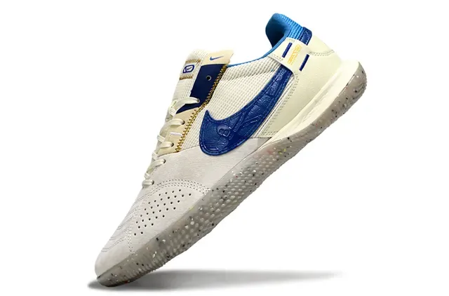 Nike Gato Blue Yellow Suede Upper Perforated Swoosh Overlay Indoor Soccer Shoes 3
