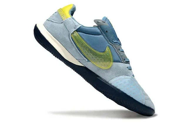 Nike Gato Blue Yellow Suede Upper Perforated Swoosh Overlay Indoor Soccer Shoes 16