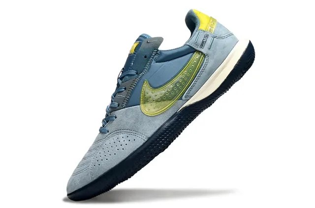 Nike Gato Blue Yellow Suede Upper Perforated Swoosh Overlay Indoor Soccer Shoes 17