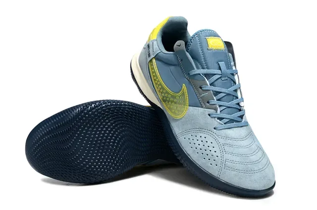 Nike Gato Blue Yellow Suede Upper Perforated Swoosh Overlay Indoor Soccer Shoes 18