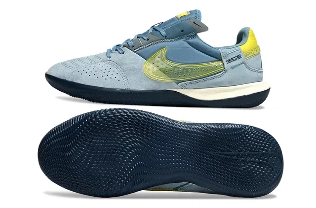 Nike Gato Blue Yellow Suede Upper Perforated Swoosh Overlay Indoor Soccer Shoes 20