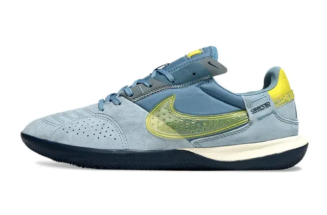 Nike Gato Blue Yellow Suede Upper Perforated Swoosh Overlay Indoor Soccer Shoes 21
