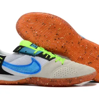 Nike Gato White Blue Low-Top Perforated Suede-Mesh Upper Indoor Soccer Shoes