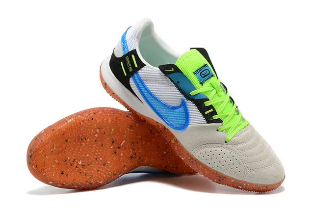 Nike Gato Blanc Bleu Bas Perforé Daim-Mesh Supérieur Chaussures de Football Indoor 3