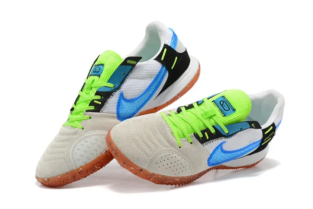 Nike Gato Blanc Bleu Bas Perforé Daim-Mesh Supérieur Chaussures de Football Indoor 4