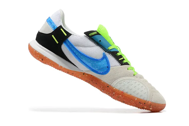 Nike Gato Blanc Bleu Bas Perforé Daim-Mesh Supérieur Chaussures de Football Indoor 5