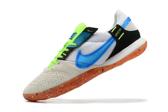 Nike Gato Blanc Bleu Bas Perforé Daim-Mesh Supérieur Chaussures de Football Indoor 6