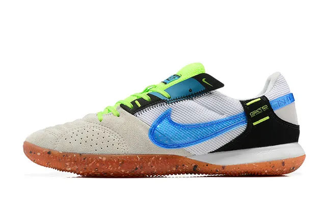 Nike Gato Blanc Bleu Bas Perforé Daim-Mesh Supérieur Chaussures de Football Indoor 7