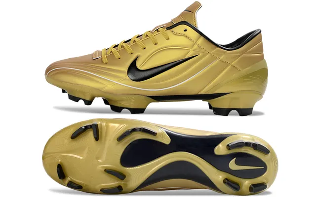 Nike Gold Black Metallic Synthetic Upper Swoosh And Accents Firm-Ground Soccer Shoes 6