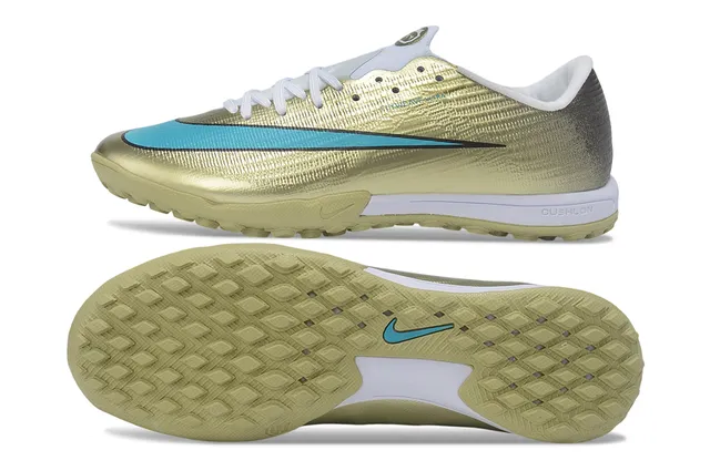 Nike Chaussures de football Turf avec upper texturé métallique Gold Blue et accent Swoosh Turquoise 6