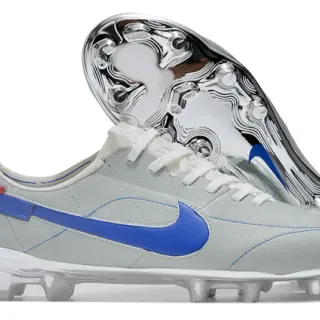 Nike Gray Blue Leather Upper Quilted Vamp Firm-Ground Soccer Shoes