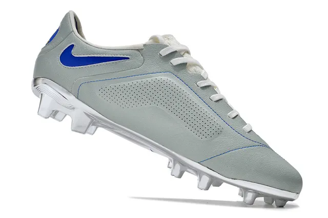 Nike Gray Blue Leather Upper Quilted Vamp Firm-Ground Soccer Shoes 2