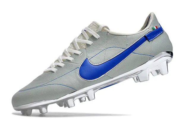 Nike Gray Blue Leather Upper Quilted Vamp Firm-Ground Soccer Shoes 3