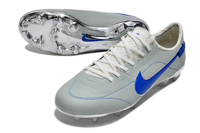 Nike Gray Blue Leather Upper Quilted Vamp Firm-Ground Soccer Shoes 4