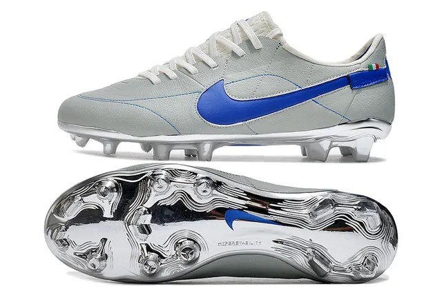 Nike Gray Blue Leather Upper Quilted Vamp Firm-Ground Soccer Shoes 6