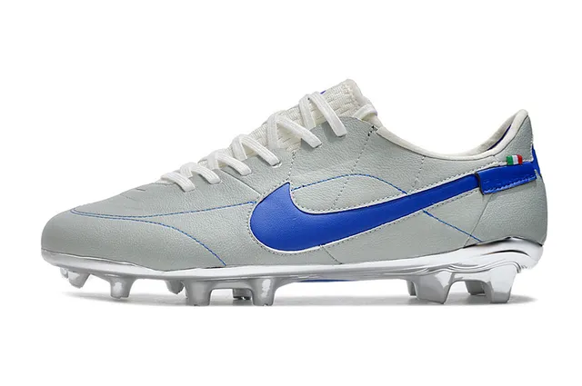 Nike Gray Blue Leather Upper Quilted Vamp Firm-Ground Soccer Shoes 7