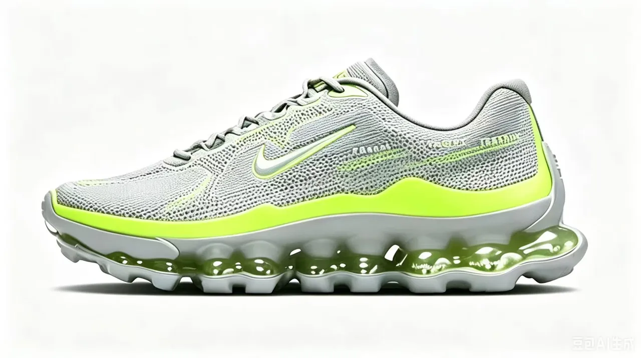 Nike Gray Green Engineered Mesh Upper Segmented Visible Air Cushioning Running Shoes 2